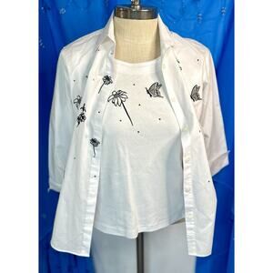 Vintage Mili Tank And Button Up Set Floral Butterfly Bedazzled Small